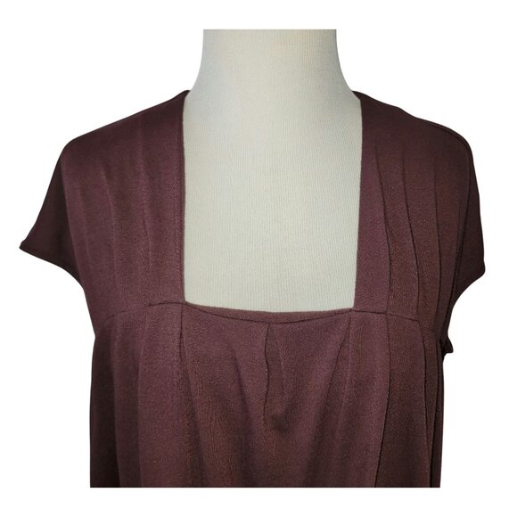 Simply Vera Vera Wang Women's Square Neck Pleated Tunic Top L Purple/Brown - Picture 3 of 11